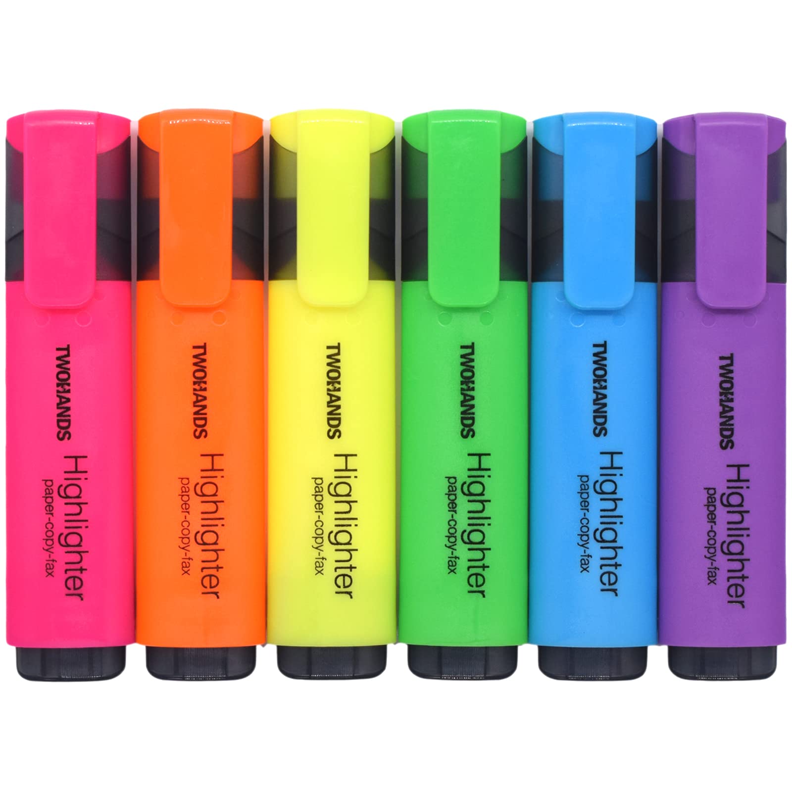 Twohands Highlighters,Chisel Tip Marker Pens,6 Assorted Colors,With Large Ink Reservoir For Extra Long Marking 20062